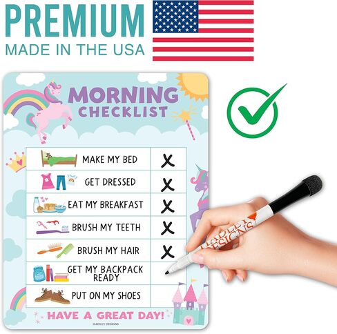 Magnetic Morning & Bedtime Routine Chart for Kids - Customizable Toddler Daily Schedule Board with Dry Erase Surface, Stickers & Marker, Build Habits with Visual Checklists, Unicorn Theme in Saudi Arabia