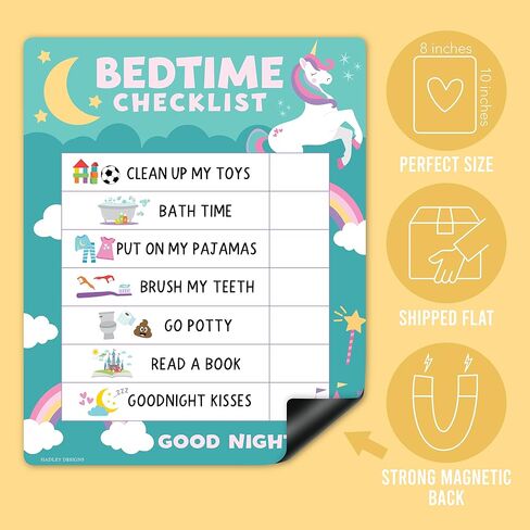 Magnetic Morning & Bedtime Routine Chart for Kids - Customizable Toddler Daily Schedule Board with Dry Erase Surface, Stickers & Marker, Build Habits with Visual Checklists, Unicorn Theme in Saudi Arabia