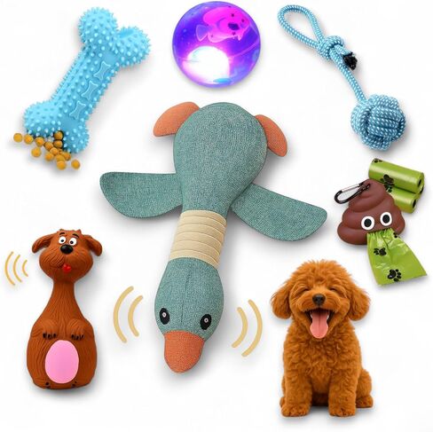 Puppy Toys for Small Dogs - 7 Pack Durable Chew and Teething Toys with Squeaky Plush, Interactive Dog Toys, LED Ball & Poop Bag Dispenser for Toy Breeds & Puppies Under 15 Lbs in Saudi Arabia