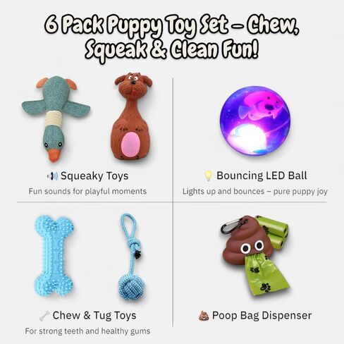 Puppy Toys for Small Dogs - 7 Pack Durable Chew and Teething Toys with Squeaky Plush, Interactive Dog Toys, LED Ball & Poop Bag Dispenser for Toy Breeds & Puppies Under 15 Lbs in Saudi Arabia