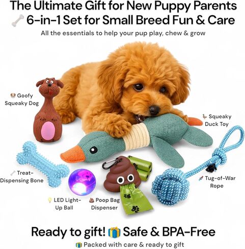 Puppy Toys for Small Dogs - 7 Pack Durable Chew and Teething Toys with Squeaky Plush, Interactive Dog Toys, LED Ball & Poop Bag Dispenser for Toy Breeds & Puppies Under 15 Lbs in Saudi Arabia