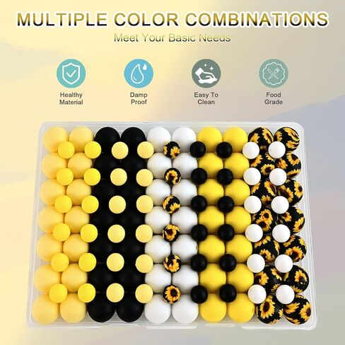 120pcs+ حبات السيليكون والألوان المختلطة بكميات كبيرة 15 مم و 9 ملم حبات مطاطية مستديرة لصنع سلسلة المفاتيح ، قلادة DIY ، إكسسوارات أقلام الحرفية ، لوازم المجوهرات in Kuwait
