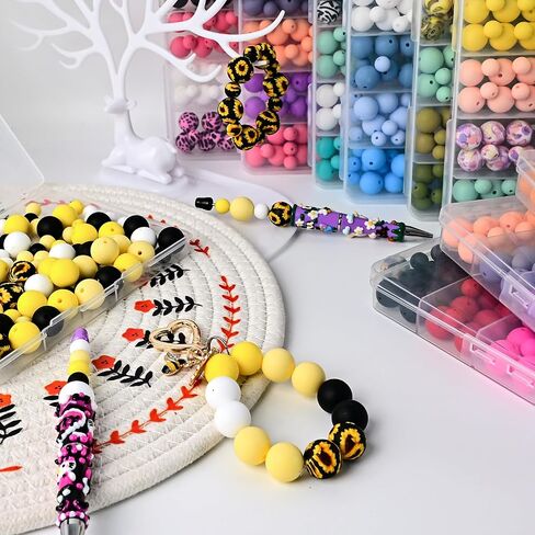 120pcs+ حبات السيليكون والألوان المختلطة بكميات كبيرة 15 مم و 9 ملم حبات مطاطية مستديرة لصنع سلسلة المفاتيح ، قلادة DIY ، إكسسوارات أقلام الحرفية ، لوازم المجوهرات in Kuwait