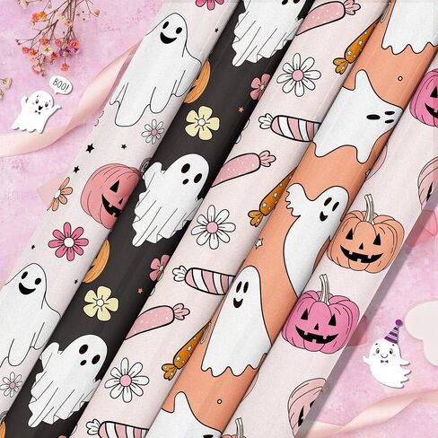 24-Sheet Pink Halloween Scrapbook Paper Pad | 11.8x11.8" Double-Sided Cute Ghost & Pumpkin Design Cardstock for Junk Journals, Card Making, and Festive Decor in Saudi Arabia