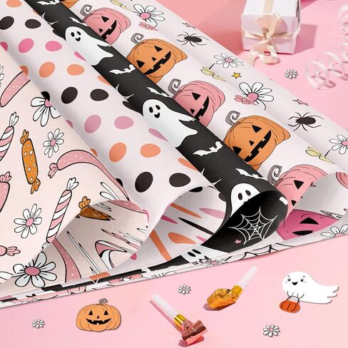 24-Sheet Pink Halloween Scrapbook Paper Pad | 11.8x11.8" Double-Sided Cute Ghost & Pumpkin Design Cardstock for Junk Journals, Card Making, and Festive Decor in Saudi Arabia