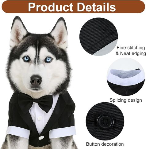 Dog Tuxedo, Dog Tuxedo Suit with Bow Tie, Pet Tuxedos for Small Dogs and Cats, Pet Wedding Attire Dress Up, Doggy Prince Bow Tie Shirt, Doggy Gentleman Apparel for Halloween, Engagement and Christmas in Saudi Arabia