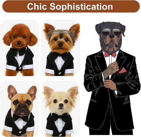 Dog Tuxedo, Dog Tuxedo Suit with Bow Tie, Pet Tuxedos for Small Dogs and Cats, Pet Wedding Attire Dress Up, Doggy Prince Bow Tie Shirt, Doggy Gentleman Apparel for Halloween, Engagement and Christmas in Saudi Arabia