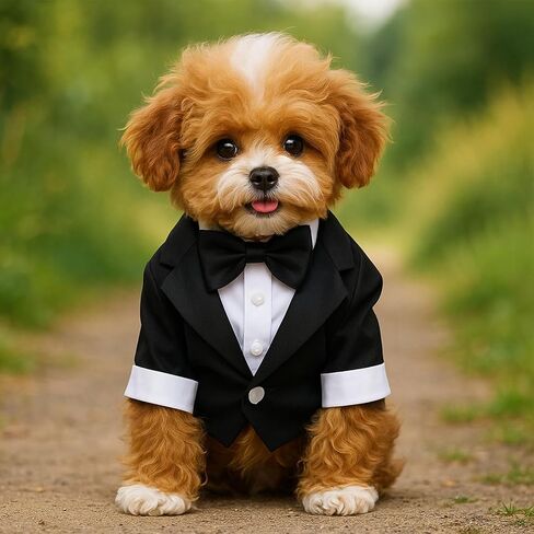 Dog Tuxedo, Dog Tuxedo Suit with Bow Tie, Pet Tuxedos for Small Dogs and Cats, Pet Wedding Attire Dress Up, Doggy Prince Bow Tie Shirt, Doggy Gentleman Apparel for Halloween, Engagement and Christmas in Saudi Arabia