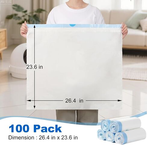 100 Count Litter Box Liners for Litter Robot 4 and 3 Waste Bags, Leak Proof Replacement Jumbo Cat Litter Box Liners, 26" x 24" Extra Thick Cat Litter Bags, Durable Waterproof Litter Bags in Saudi Arabia