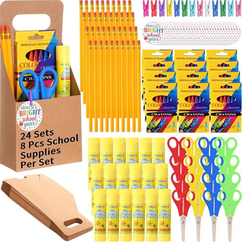 Eersida 24 Sets Operation Christmas Items Bulk School Supplies Include 8 Color Crayon Scissor Glue Stick Pencil Card Gift Carrier with Handle for Operation Christmas Item Prizes in Saudi Arabia