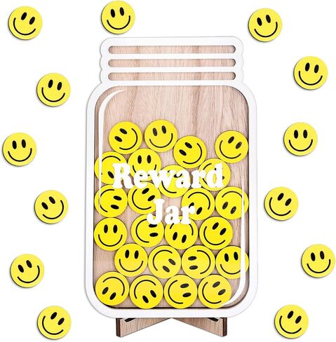 39 Pcs Smile Face Wooden Reward Jar Colored Happy Face Wood Cutouts with Magnetic Sticker Back to School Positive Incentive Behavior Chart for Student Teacher Management in Saudi Arabia