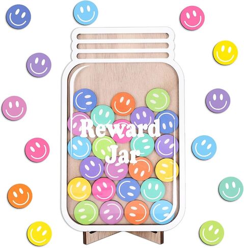 39 PCS Smile Face Wooden Reward Jar Colored Happy Face Wood Clutouts مع ملصق مغناطيسي يعود إلى المدرسة in Kuwait