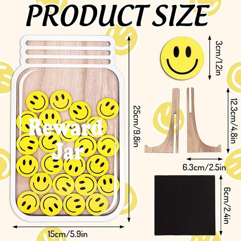 39 Pcs Smile Face Wooden Reward Jar Colored Happy Face Wood Cutouts with Magnetic Sticker Back to School Positive Incentive Behavior Chart for Student Teacher Management in Saudi Arabia