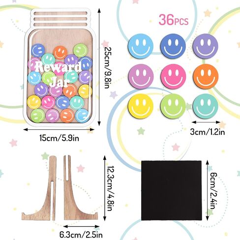 39 PCS Smile Face Wooden Reward Jar Colored Happy Face Wood Clutouts مع ملصق مغناطيسي يعود إلى المدرسة in Kuwait