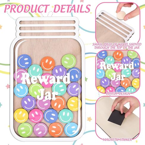 39 PCS Smile Face Wooden Reward Jar Colored Happy Face Wood Clutouts مع ملصق مغناطيسي يعود إلى المدرسة in Kuwait