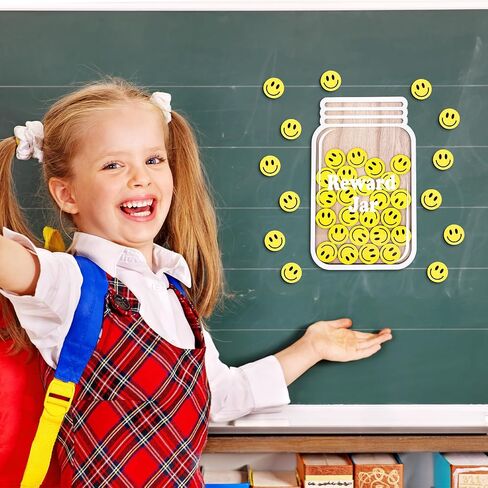 39 Pcs Smile Face Wooden Reward Jar Colored Happy Face Wood Cutouts with Magnetic Sticker Back to School Positive Incentive Behavior Chart for Student Teacher Management in Saudi Arabia