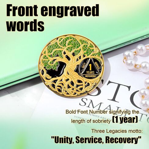 Sobriety Coin Recovery Anniversary Token Sobriety Gifts AA Chips and Medallions for Women Men(Green,2 Year) in Saudi Arabia