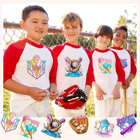 Maitys 30 Sheets Ice Cream Baseball Iron on Transfers Iron على شارات البيسبول فينيل تصحيح الجزء الأكبر لقمصان T -Hoodie ملصقات DIY Craft Team Gift Sport BALL BAG PACOTY DRIDATION in Saudi Arabia