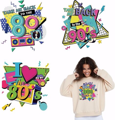 SUPERDANT 4PCS Take Me to The Back 80s 90s Iron on Transfer Paper Music DIY Colorful Heat Transfer Sticker Iron-on Decals for T Shirts DTF Transfers Ready to Press for Clothing Hoodie Jackets in Saudi Arabia