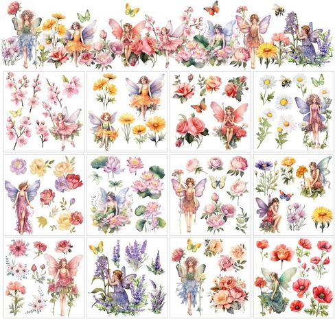 AHANDMAKER 12 Sheets Flower Fairy Rub on Transfer Flowers & Flower Fairy Rub on Transfer Stickers Spring Summer Rub on Decal Stickers for Wood Paper Furniture DIY Crafts, 5.5 x 5.5 Inches in Saudi Arabia