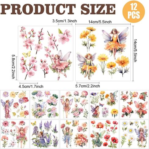 AHANDMAKER 12 Sheets Flower Fairy Rub on Transfer Flowers & Flower Fairy Rub on Transfer Stickers Spring Summer Rub on Decal Stickers for Wood Paper Furniture DIY Crafts, 5.5 x 5.5 Inches in Saudi Arabia