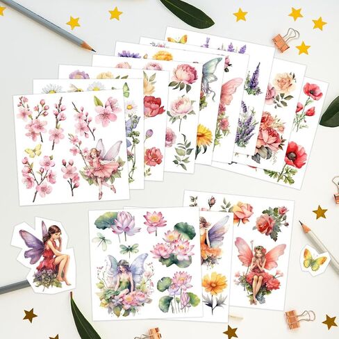 AHANDMAKER 12 Sheets Flower Fairy Rub on Transfer Flowers & Flower Fairy Rub on Transfer Stickers Spring Summer Rub on Decal Stickers for Wood Paper Furniture DIY Crafts, 5.5 x 5.5 Inches in Saudi Arabia