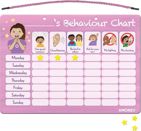 Amonev Children's Magnetic Behaviour Reward Chart. Magnetic Sticker Chart. Reusable Wall Chart for Promoting Good Behaviour (Blue)… in Kuwait