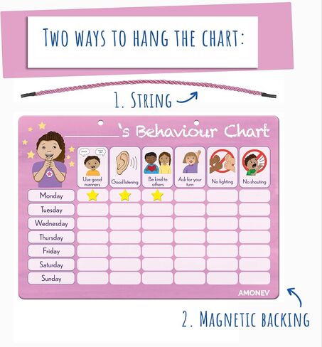 Amonev Children's Magnetic Behaviour Reward Chart. Magnetic Sticker Chart. Reusable Wall Chart for Promoting Good Behaviour (Blue)… in Kuwait
