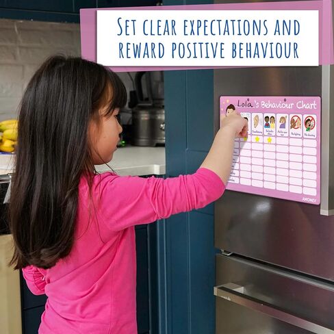 Amonev Children's Magnetic Behaviour Reward Chart. Magnetic Sticker Chart. Reusable Wall Chart for Promoting Good Behaviour (Blue)… in Kuwait