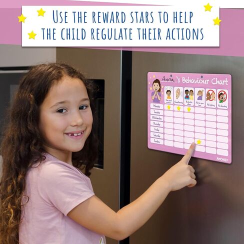 Amonev Children's Magnetic Behaviour Reward Chart. Magnetic Sticker Chart. Reusable Wall Chart for Promoting Good Behaviour (Blue)… in Kuwait