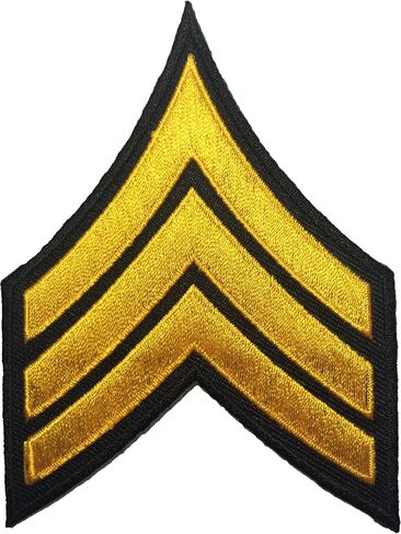 Chevrons Sergeant E-5 Stripes Army Army Rank على الحديد على كتف الأسلحة المطرز على رقعة زين تزيين-أسود وأصفر (Iron-E5-BKGL-01) in Saudi Arabia