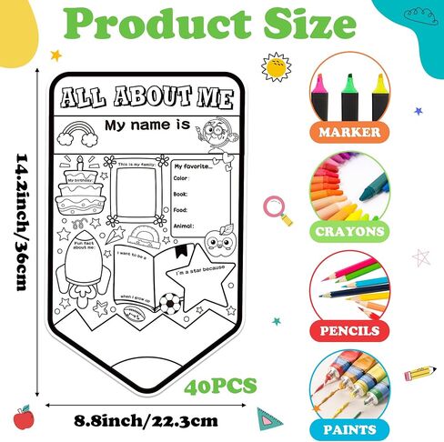 X1Zuue All About Me Student Pexers - 40pcs Pencil اقرأ كل شيء عن Me Star Student in Kuwait