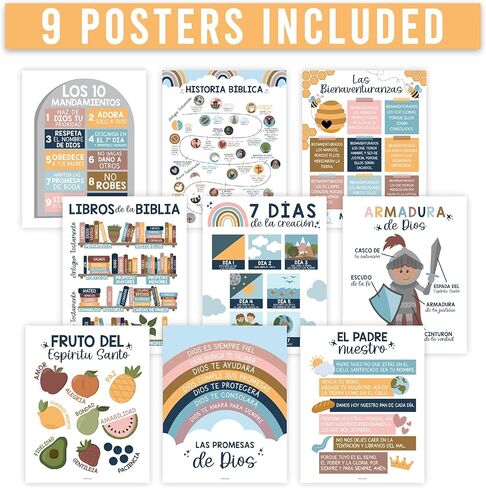 Hadley Designs Spanish Classroom Decorations - Spanish Classroom Must Haves, Books Of The Bible Poster, Bible Posters For Kids, Cuadros Cristianos En Español, Boho Textos Biblicos Español Para Pared in Saudi Arabia