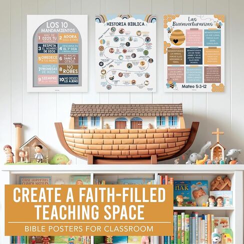 Hadley Designs Spanish Classroom Decorations - Spanish Classroom Must Haves, Books Of The Bible Poster, Bible Posters For Kids, Cuadros Cristianos En Español, Boho Textos Biblicos Español Para Pared in Saudi Arabia