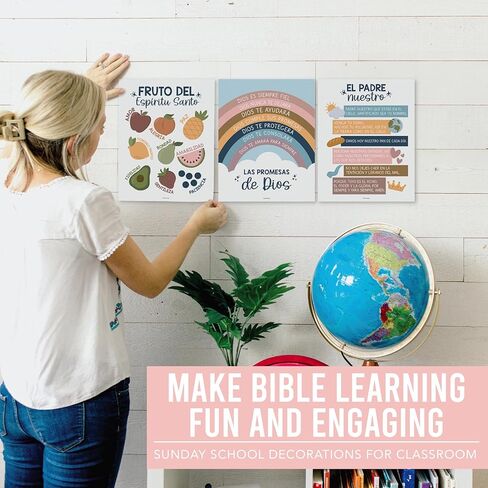 Hadley Designs Spanish Classroom Decorations - Spanish Classroom Must Haves, Books Of The Bible Poster, Bible Posters For Kids, Cuadros Cristianos En Español, Boho Textos Biblicos Español Para Pared in Saudi Arabia