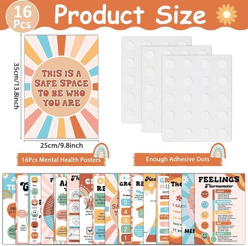 16PCS Groovy Mental Health Posters for Classroom Hippie Anxiety Therapy Growth Mindset Inspirational Poster Counseling Therapist Office Must Haves Retro Feeling Wheel Poster Positive Quotes Decor in Saudi Arabia