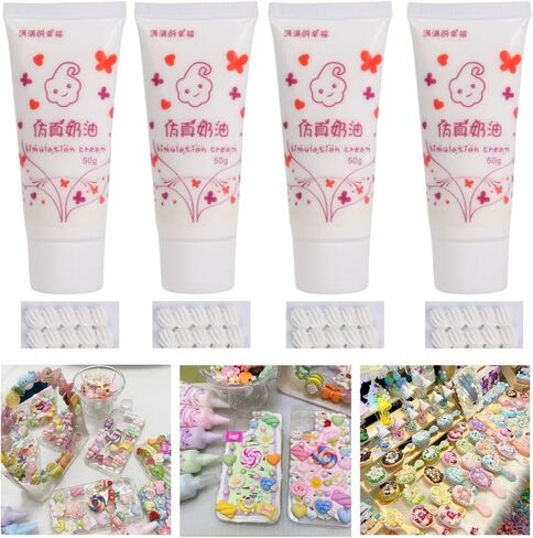 Glue Cream Glue for DIY ، 4pcs (50 مل لكل منهما) مجموعة علبة هاتف بيضاء Decoden Diy مع نصائح أنابيب 4pcs ، مثالية للحرف اليدوية والزخارف (أبيض) in Kuwait