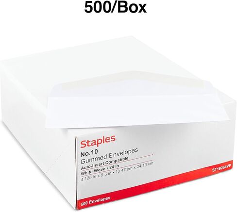 Staples #10 Business Envelopes, Premium Gummed Flap Closure, 9.5 x 4.125 Inch, 500-Pack, White in Saudi Arabia