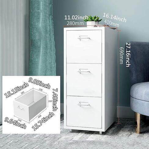 WCH File Cabinets for Home Office 3 Drawer, 0.8mm Thick Cold-Rolled Steel Plate (Size:11×16×27inch,Color:Black) in Saudi Arabia