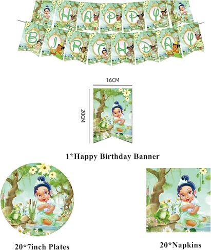 Princess Tiana Birthday Party Decorations, The Frog Tiana Party Tableware with Banner, Tablecloth, Disposable Paper Plates and Napkins for Little Princess Birthday Baby Shower Party Decorations in Saudi Arabia
