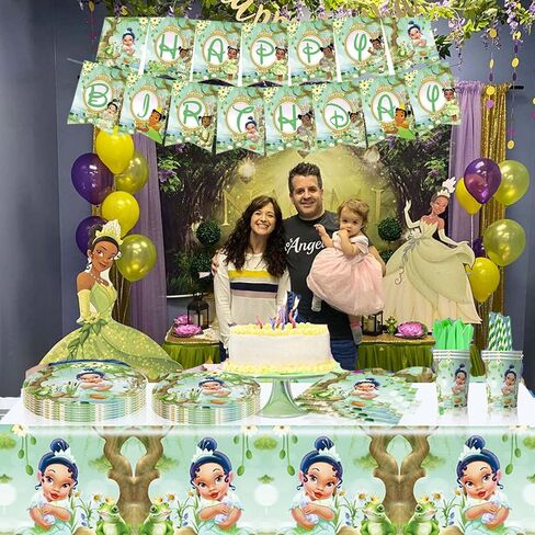 Princess Tiana Birthday Party Decorations, The Frog Tiana Party Tableware with Banner, Tablecloth, Disposable Paper Plates and Napkins for Little Princess Birthday Baby Shower Party Decorations in Saudi Arabia