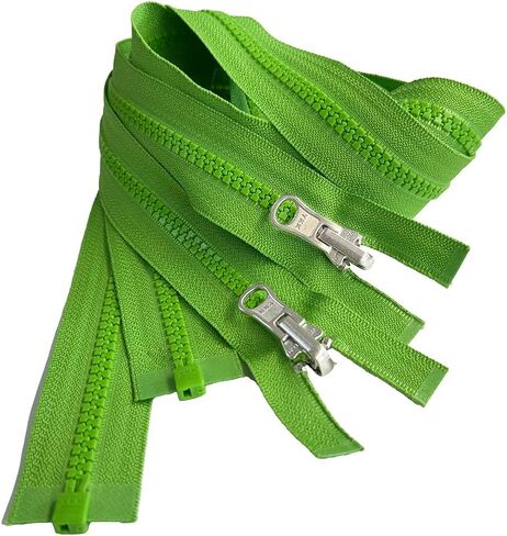 2pcs YKK #5 Molded Plastic Reversible Slider Inside/Outside Medium Weight Sport Jacket Zipper Separating Aluminum Pull Color Lime Green #047W - Choose Length (Lime Green #047W, 26" Inches) in Saudi Arabia