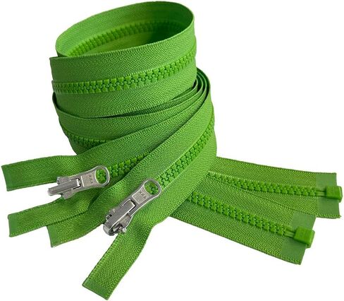 2pcs YKK #5 Molded Plastic Reversible Slider Inside/Outside Medium Weight Sport Jacket Zipper Separating Aluminum Pull Color Lime Green #047W - Choose Length (Lime Green #047W, 26" Inches) in Saudi Arabia