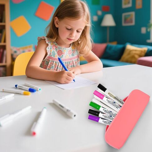 Silicone Small Pencil Pouch – Small Pencil Case with DIY Holes and 10 Decorative Charms, Multipurpose Makeup Bag or Stationery Organizer, Large Capacity(Hot Pink) in Saudi Arabia