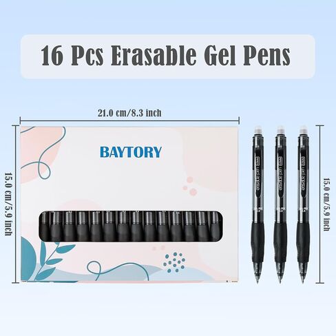 Baytory 16PCS Clicker Ambense Gel ، 0.5 ملم قابلة للسحب ، فرك الحبر الأزرق الحبر ، ومريحًا للاستخدام لاتخاذ ألغاز الكلمات المتقاطعة (Black) in Kuwait