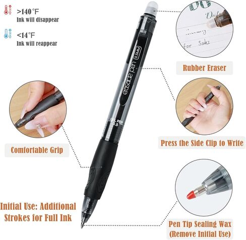 Baytory 16PCS Clicker Ambense Gel ، 0.5 ملم قابلة للسحب ، فرك الحبر الأزرق الحبر ، ومريحًا للاستخدام لاتخاذ ألغاز الكلمات المتقاطعة (Black) in Kuwait
