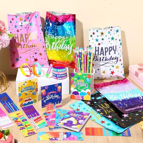 168 Pcs Birthday Classroom Gifts for Students Kids Birthday Return Gifts from Teacher Pencils Notebooks Bracelets Badge Stickers Bookmarks Erasers for Class Reward School Prize Party Favor in Saudi Arabia
