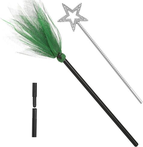 2 حزم هالوين السحرة المكنسة و Witch Wands Star ، Fairy Princess Wand Broomstick Cosplay Props for Masquerade Dress Up Party Favors (Pink and Green) in Kuwait