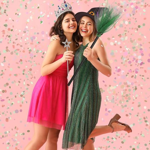 2 حزم هالوين السحرة المكنسة و Witch Wands Star ، Fairy Princess Wand Broomstick Cosplay Props for Masquerade Dress Up Party Favors (Pink and Green) in Kuwait
