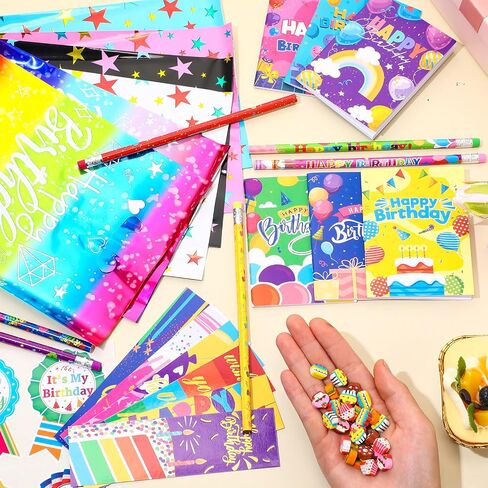 168 Pcs Birthday Classroom Gifts for Students Kids Birthday Return Gifts from Teacher Pencils Notebooks Bracelets Badge Stickers Bookmarks Erasers for Class Reward School Prize Party Favor in Saudi Arabia
